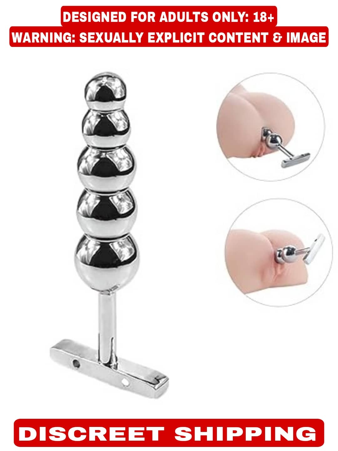T-Handle Tower Stainless Steel 5 Anal Beads Butt Plug Sex Toy For Men Women By Kamahouse