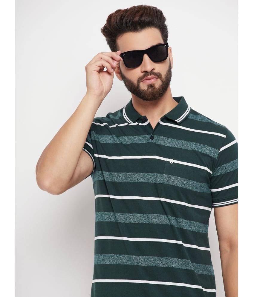     			UNIBERRY Pack of 1 Cotton Blend Regular Fit Colorblock Half Sleeves Men's Polo T Shirt ( Dark Green )