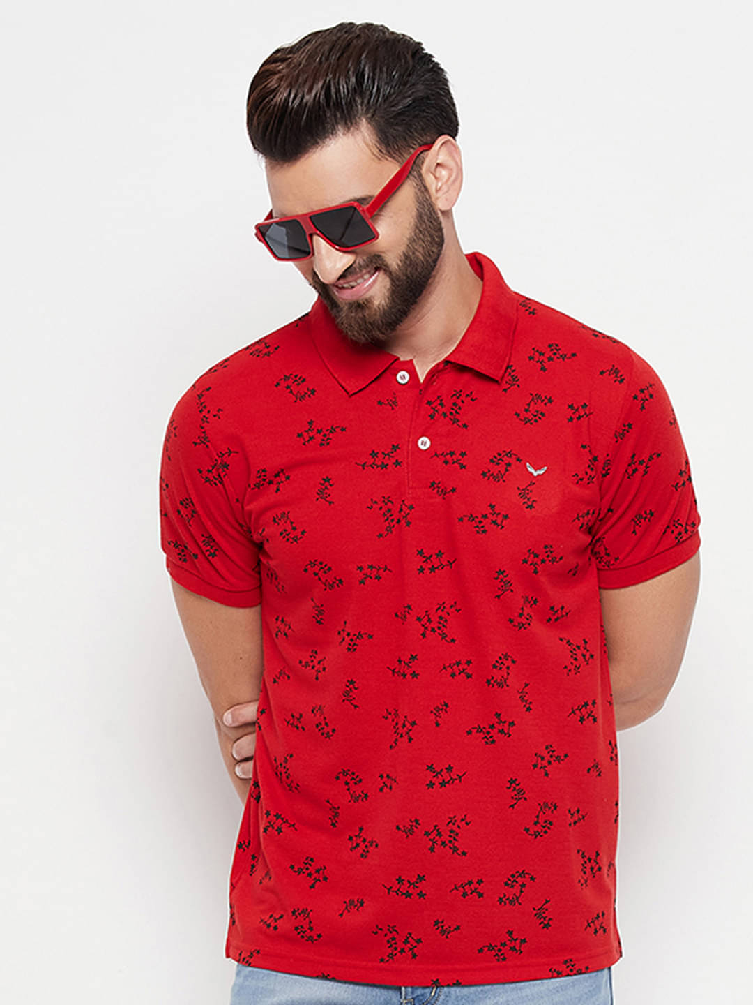 VERO AMORE Pack of 1 Cotton Blend Regular Fit Printed Half Sleeves Men's Polo T Shirt ( Red ) VERO AMORE Pack of 1 Cotton Blend Regular Fit Printed Half Sleeves Men's Polo T Shirt ( Red )