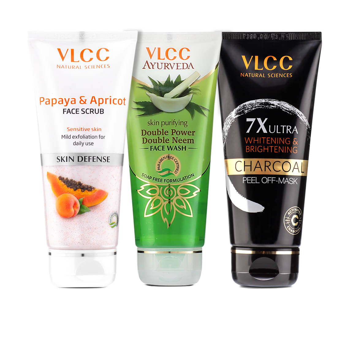     			VLCC Papaya & Apricot Scrub ,80g + Double Neem Facewash ,100ml + Charcoal Peel off Mask ,100g(Pack of 3)