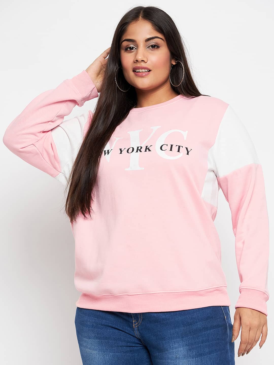 AUSTIVO Fleece Pink Non Hooded Sweatshirt