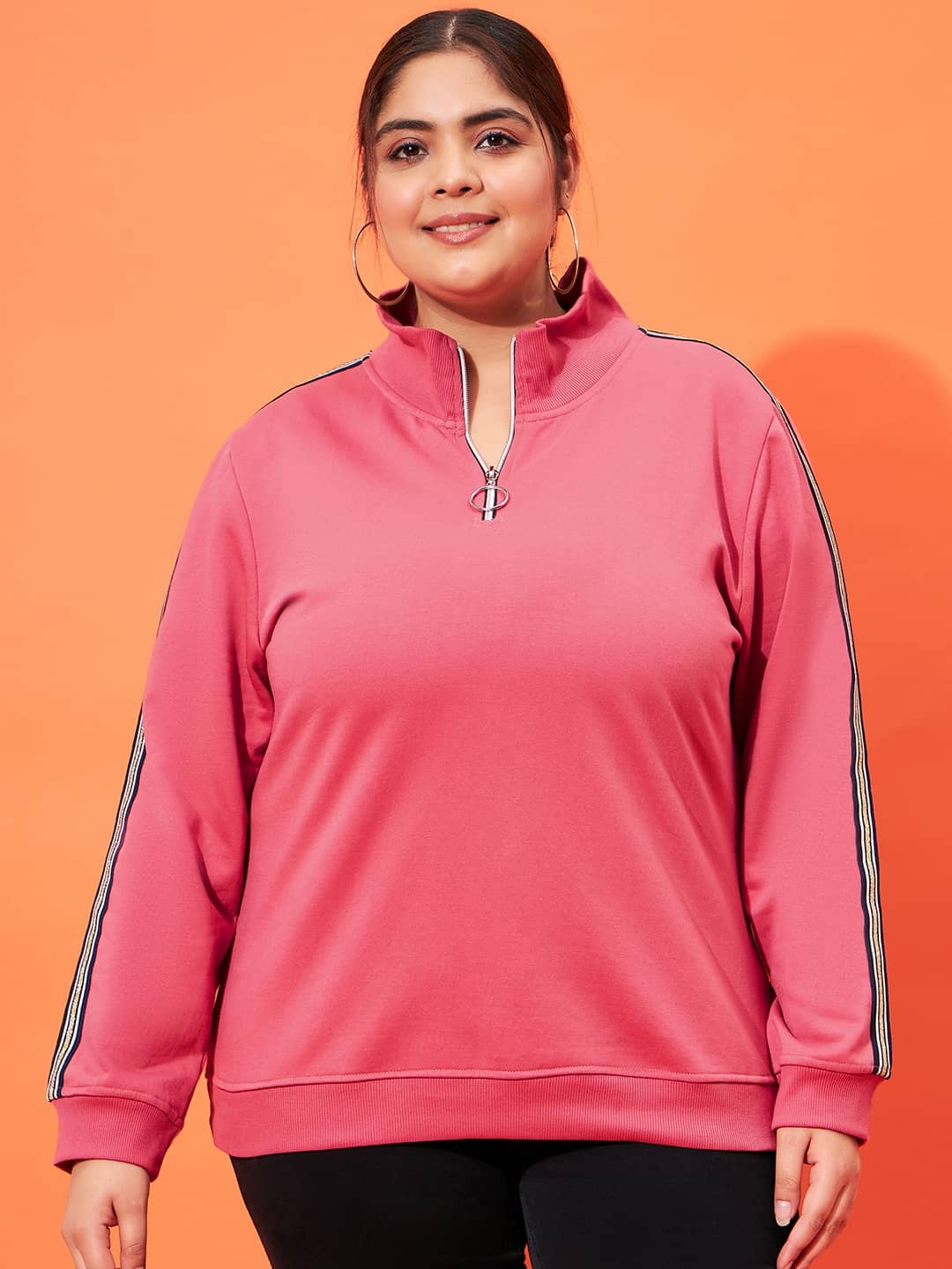 AUSTIVO Fleece Pink Non Hooded Sweatshirt
