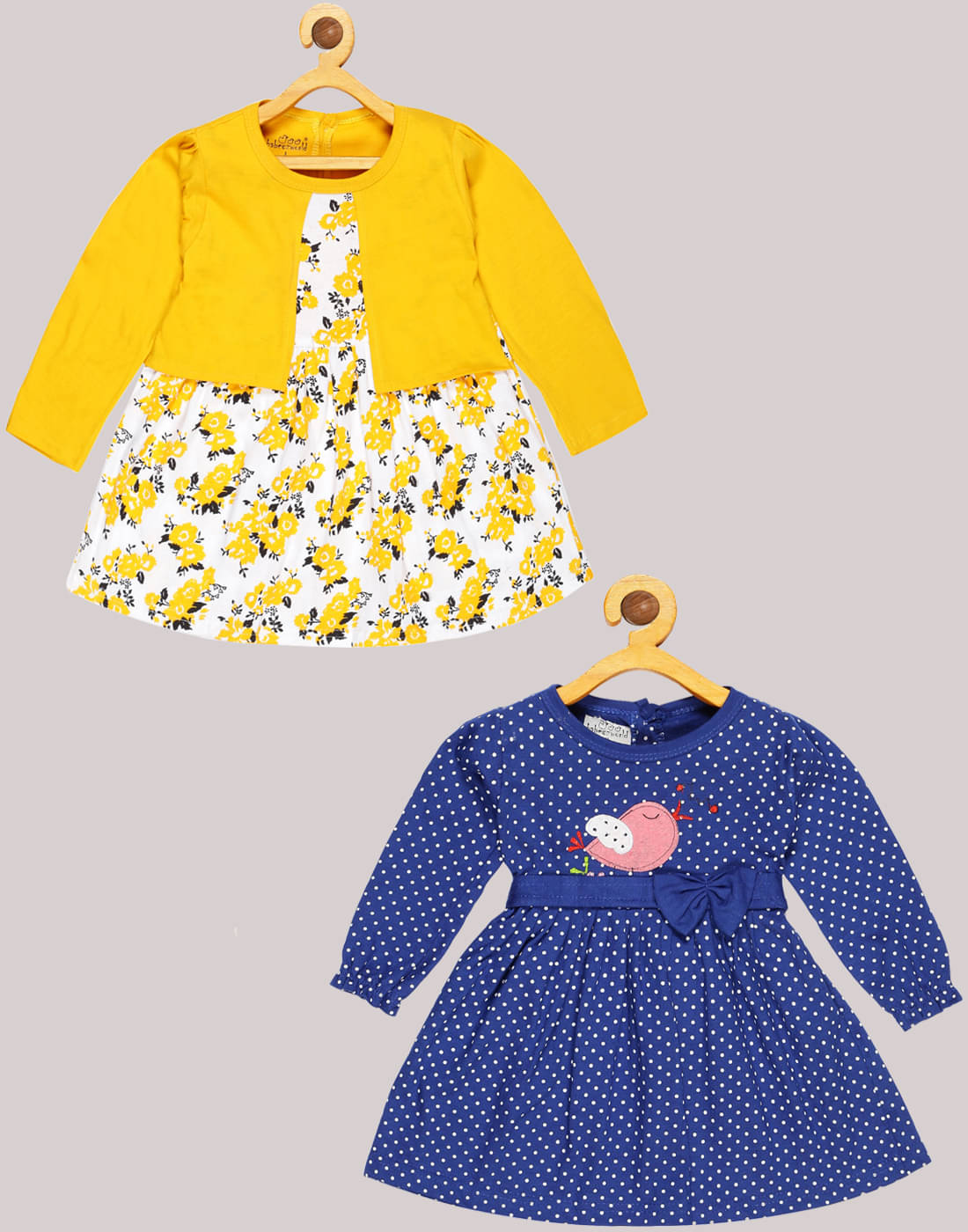 Babeezworld - Yellow & Blue Cotton Girls Frock ( Pack of 2 ) Babeezworld - Yellow & Blue Cotton Girls Frock ( Pack of 2 )