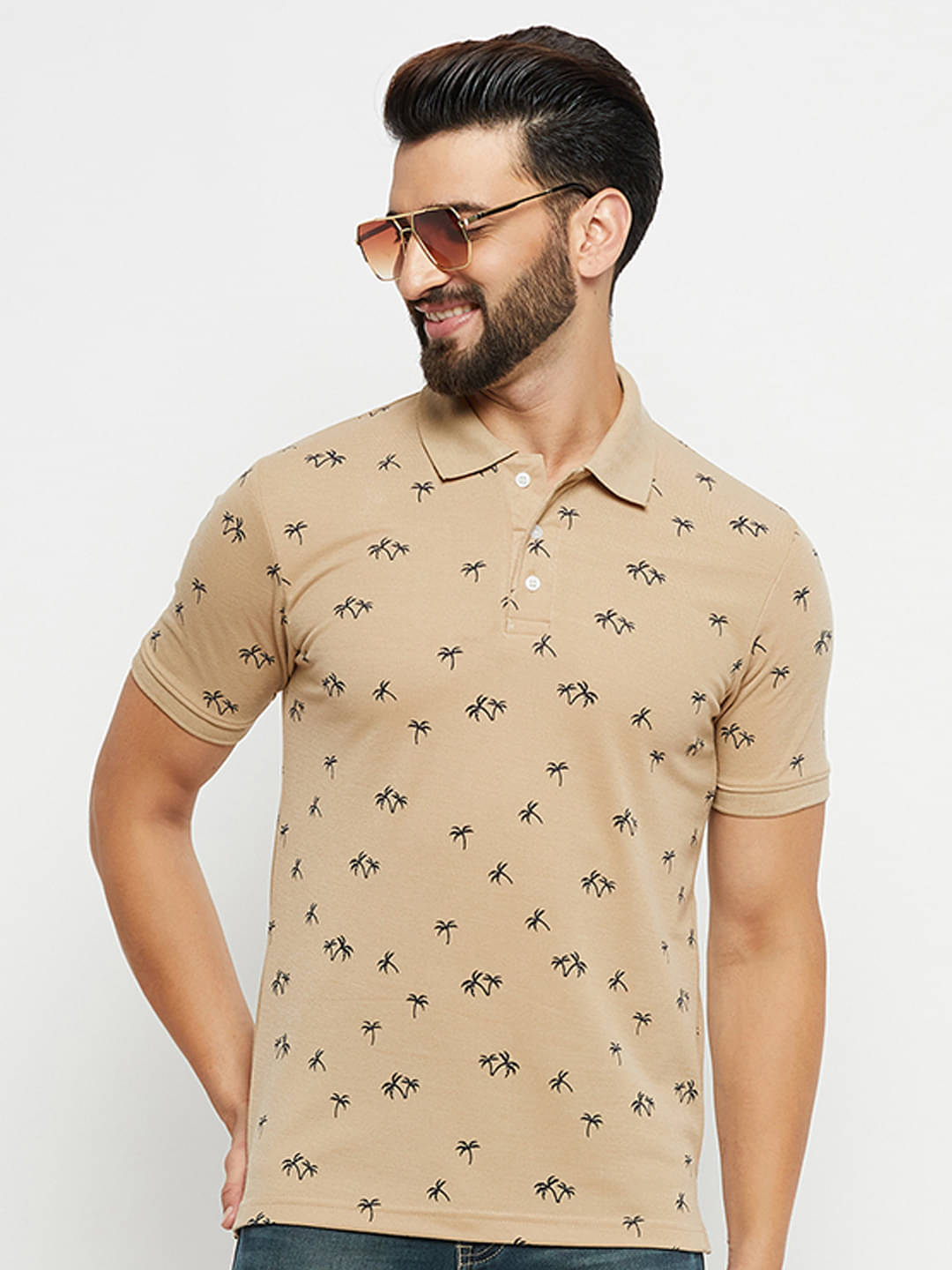 Emerald Pack of 1 Cotton Blend Regular Fit Printed Half Sleeves Men's Polo T Shirt ( Beige ) Emerald Pack of 1 Cotton Blend Regular Fit Printed Half Sleeves Men's Polo T Shirt ( Beige )