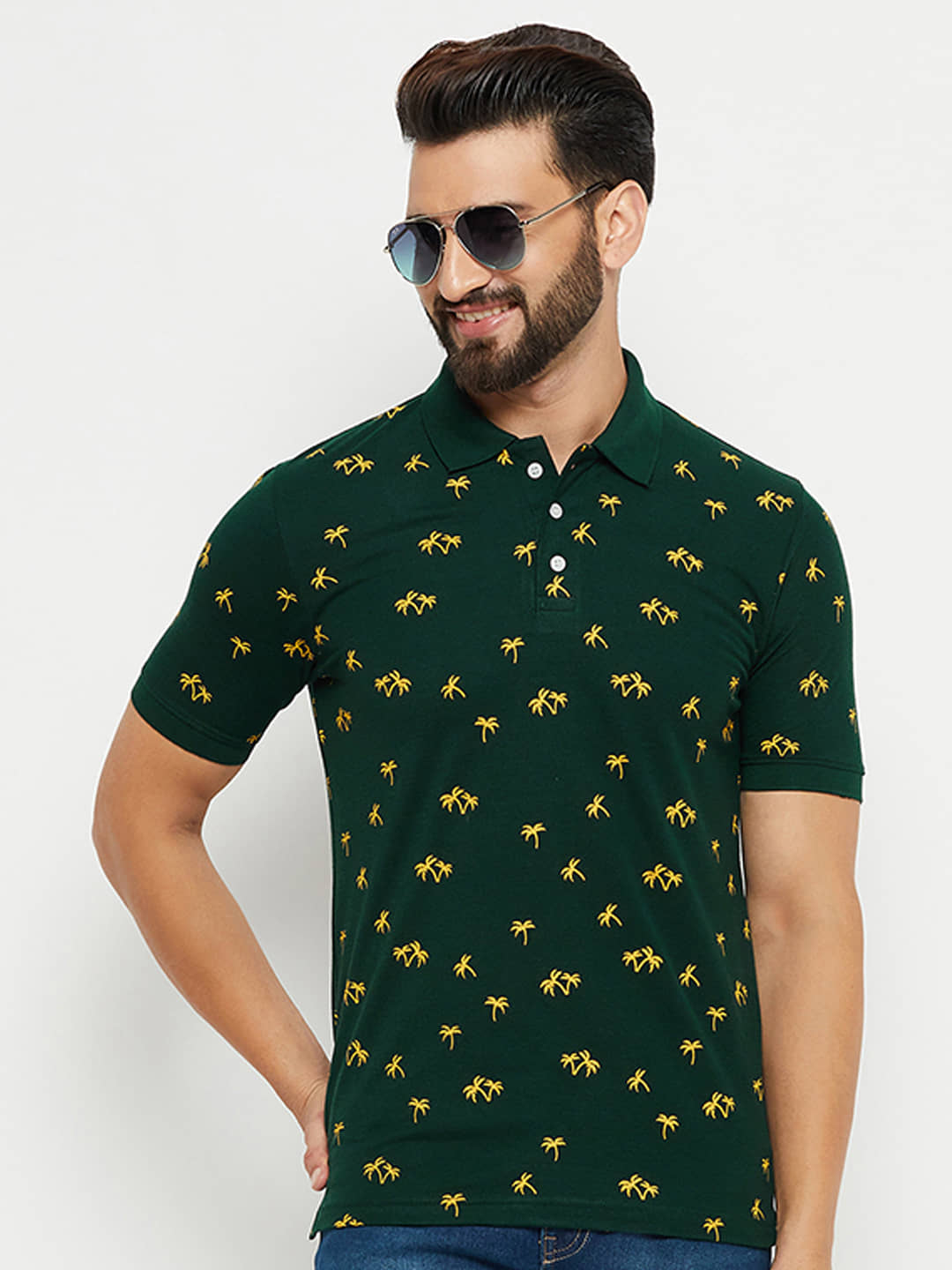 Emerald Pack of 1 Cotton Blend Regular Fit Printed Half Sleeves Men's Polo T Shirt ( Green )