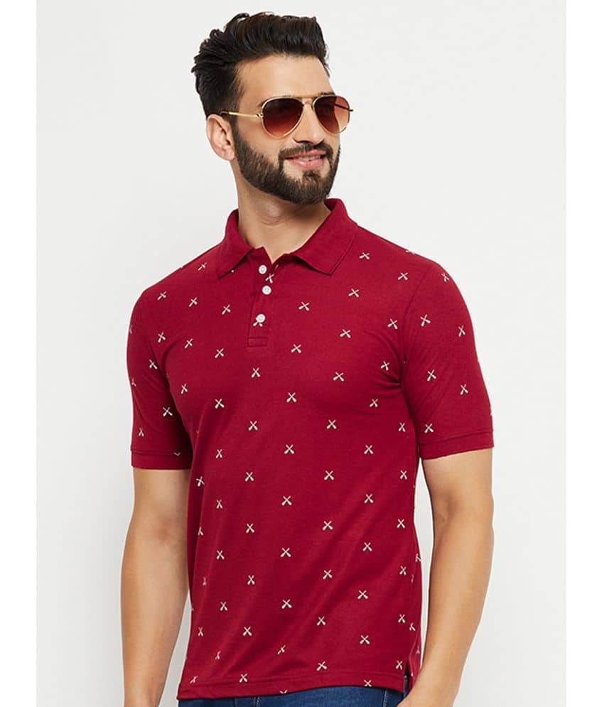 Emerald Pack of 1 Cotton Blend Regular Fit Printed Half Sleeves Men's Polo T Shirt ( Maroon )