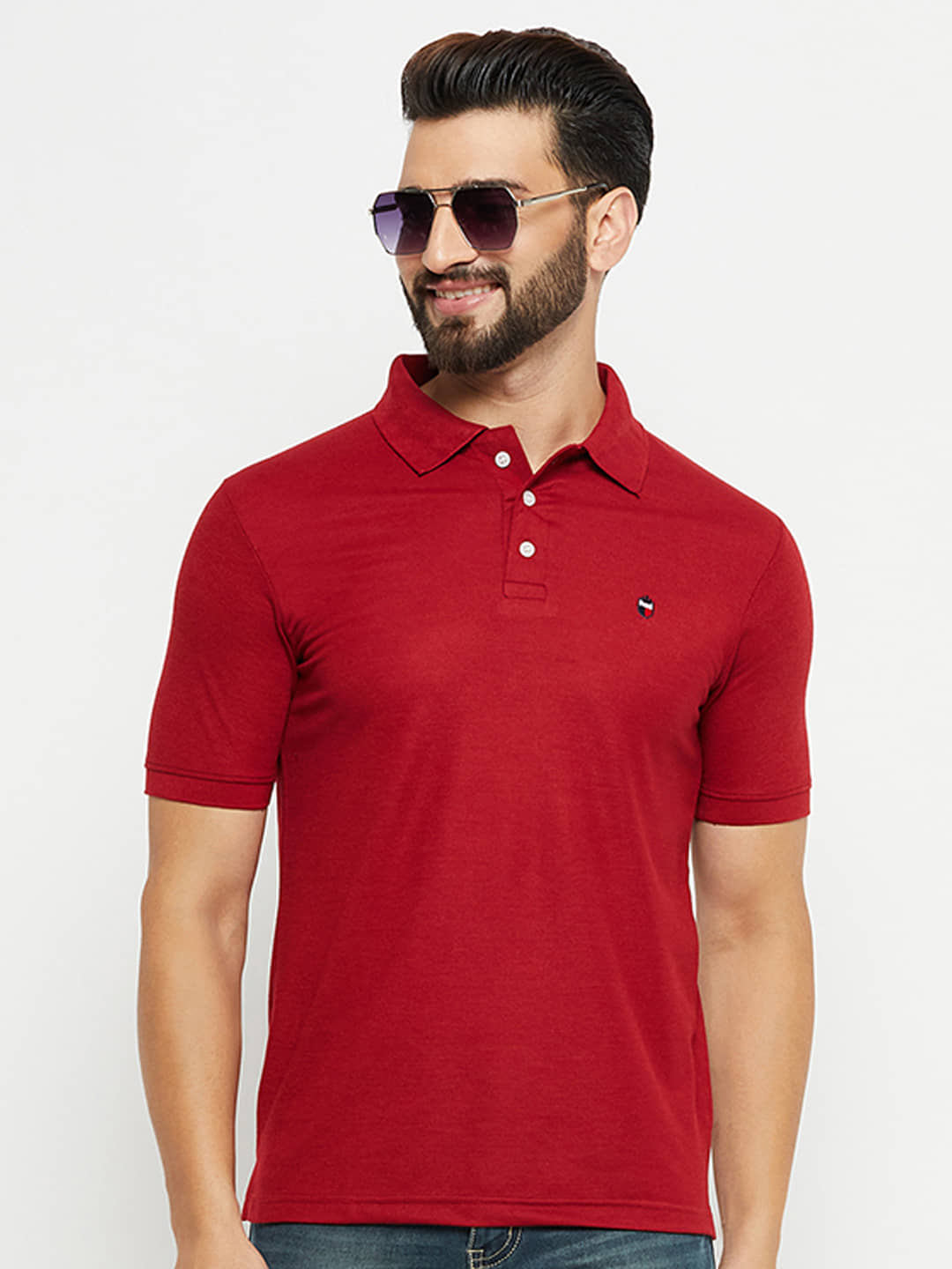 Emerald Pack of 1 Cotton Blend Regular Fit Solid Half Sleeves Men's Polo T Shirt ( Maroon )