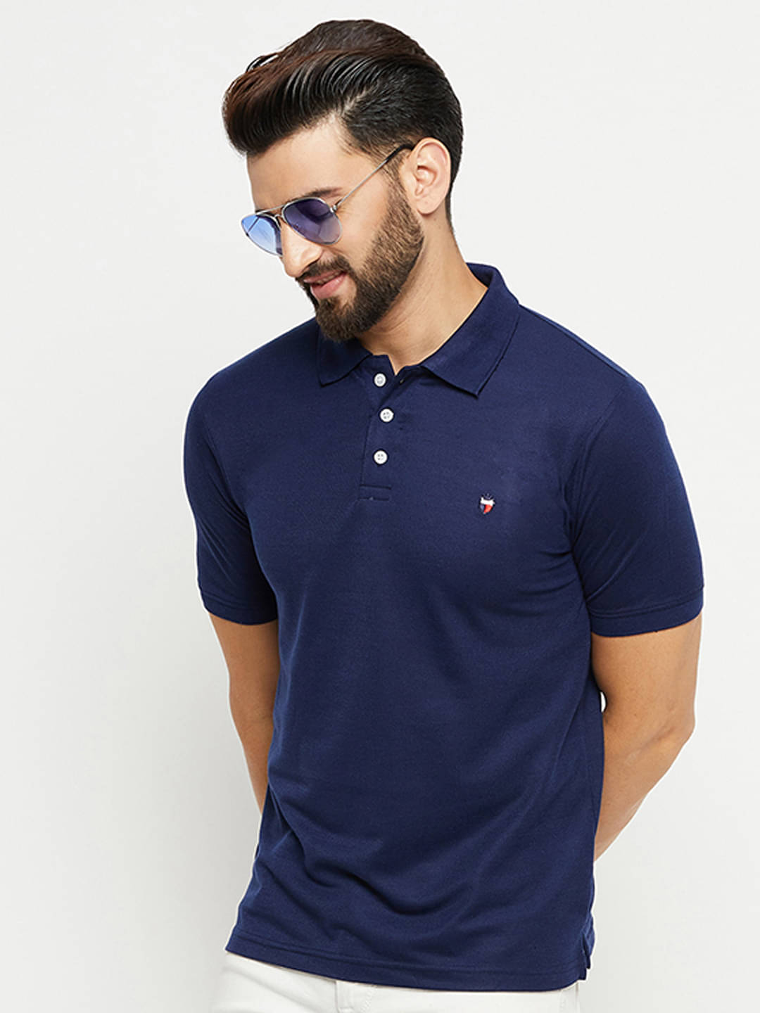 Emerald Pack of 1 Cotton Blend Regular Fit Solid Half Sleeves Men's Polo T Shirt ( Navy )     			Emerald Pack of 1 Cotton Blend Regular Fit Solid Half Sleeves Men's Polo T Shirt ( Navy )
