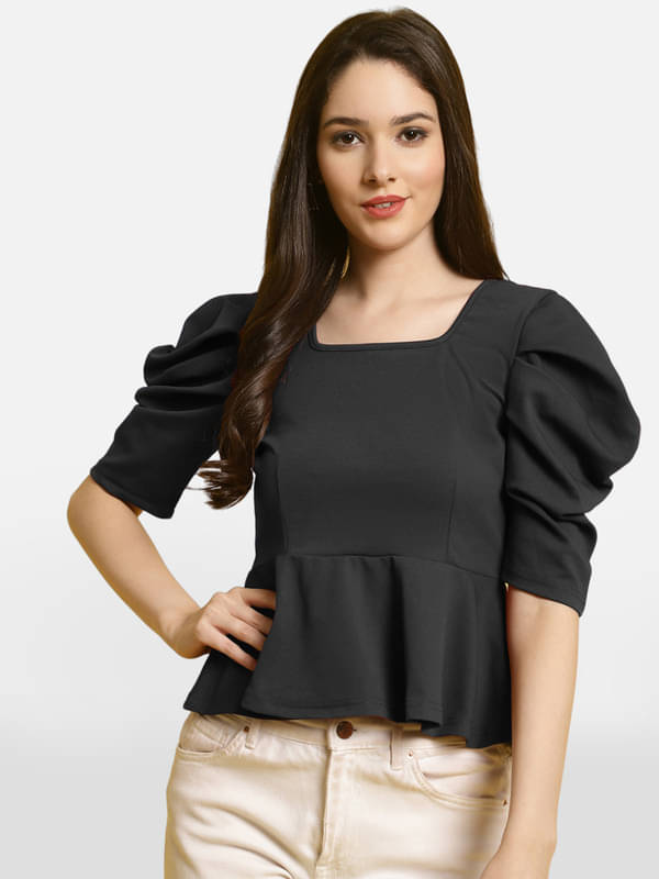     			Fabflee Women's Polyester Peplum Top ( Black )