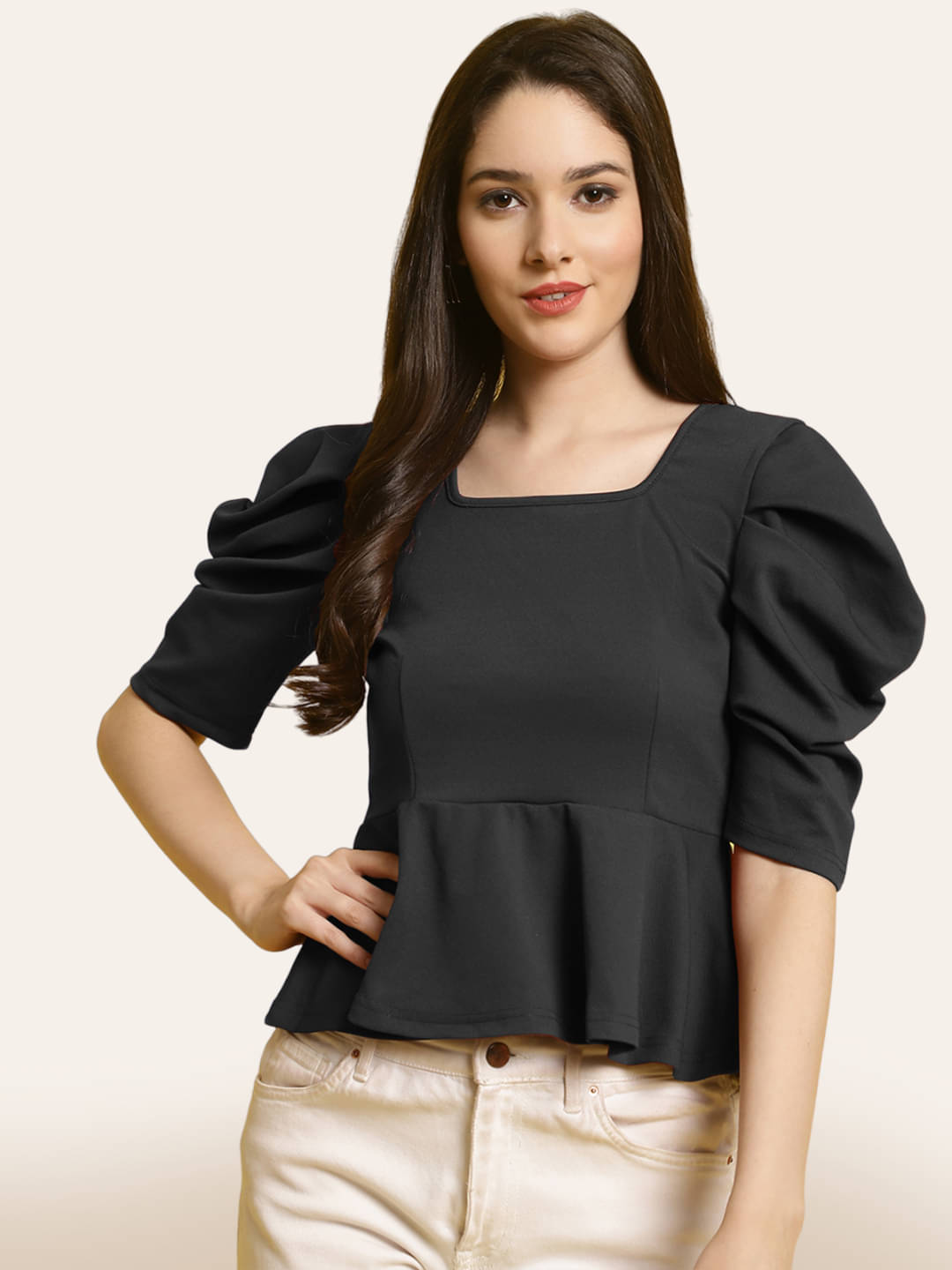     			Fabflee Women's Polyester Peplum Top ( Black )