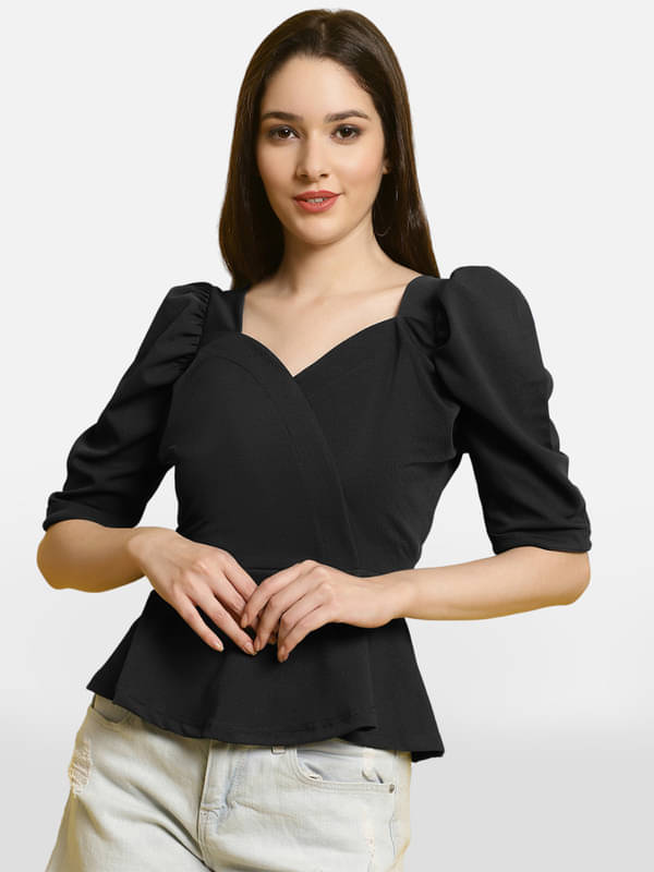     			Fabflee Women's Polyester Peplum Top ( Black )