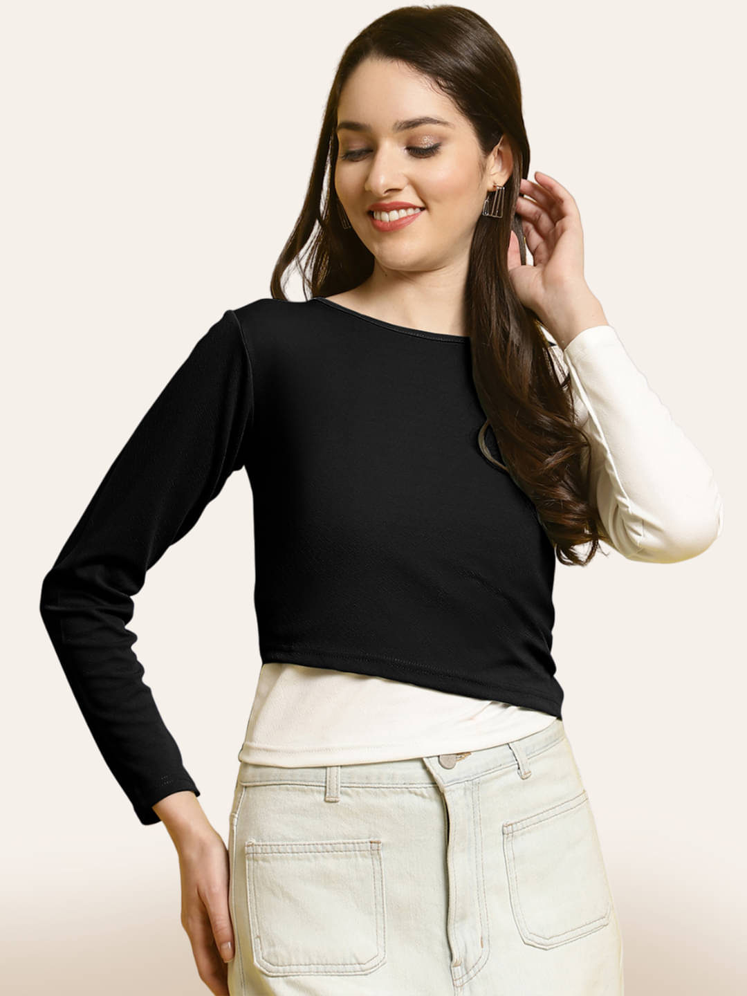 Fabflee Women's Polyester Regular Top ( Black ) Fabflee Women's Polyester Regular Top ( Black )