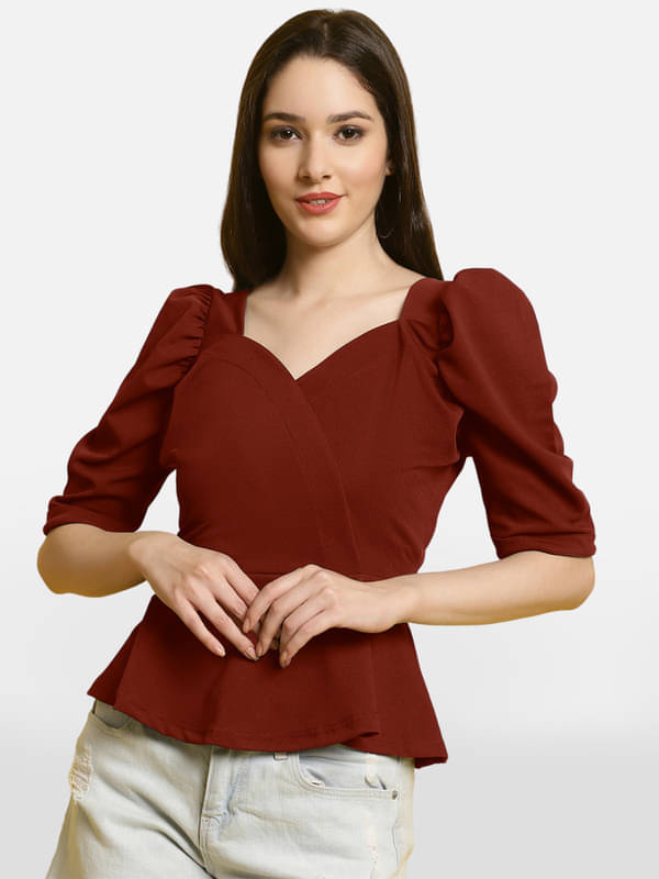     			Fabflee Women's Polyester Peplum Top ( Maroon )
