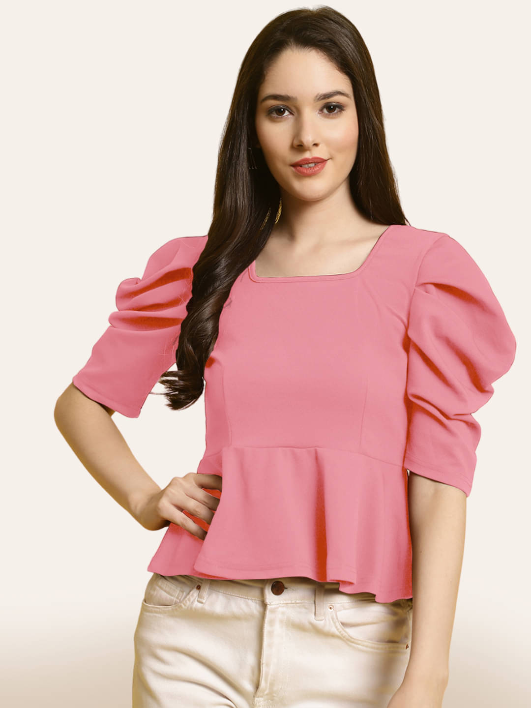     			Fabflee Women's Polyester Peplum Top ( Pink )
