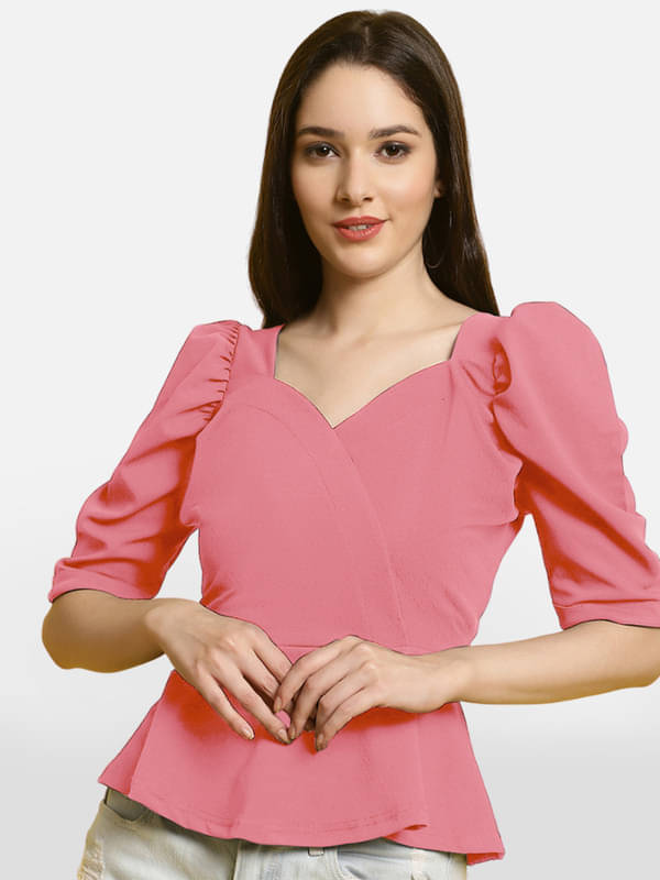     			Fabflee Women's Polyester Peplum Top ( Pink )