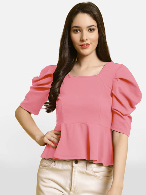 Fabflee Women's Polyester Peplum Top ( Pink ) Fabflee Women's Polyester Peplum Top ( Pink )