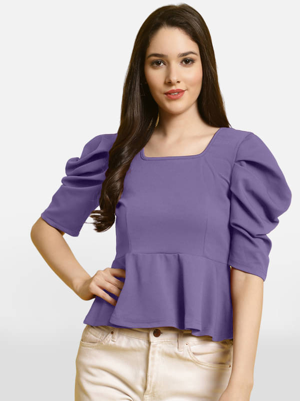 Fabflee Women's Polyester Peplum Top ( Purple ) Fabflee Women's Polyester Peplum Top ( Purple )