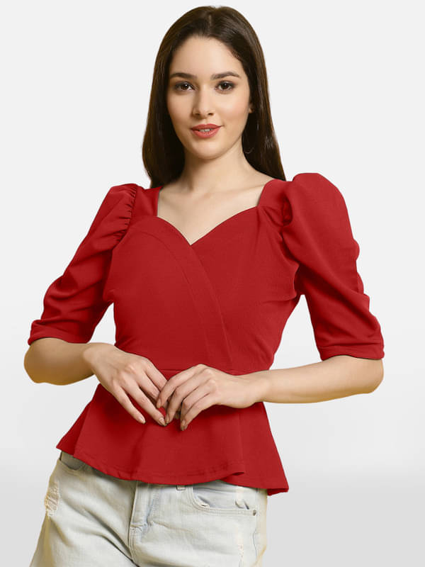     			Fabflee Women's Polyester Peplum Top ( Red )