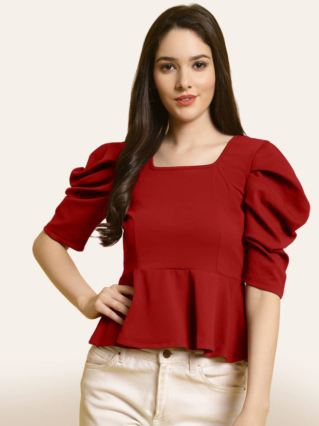     			Fabflee Women's Polyester Peplum Top ( Red )