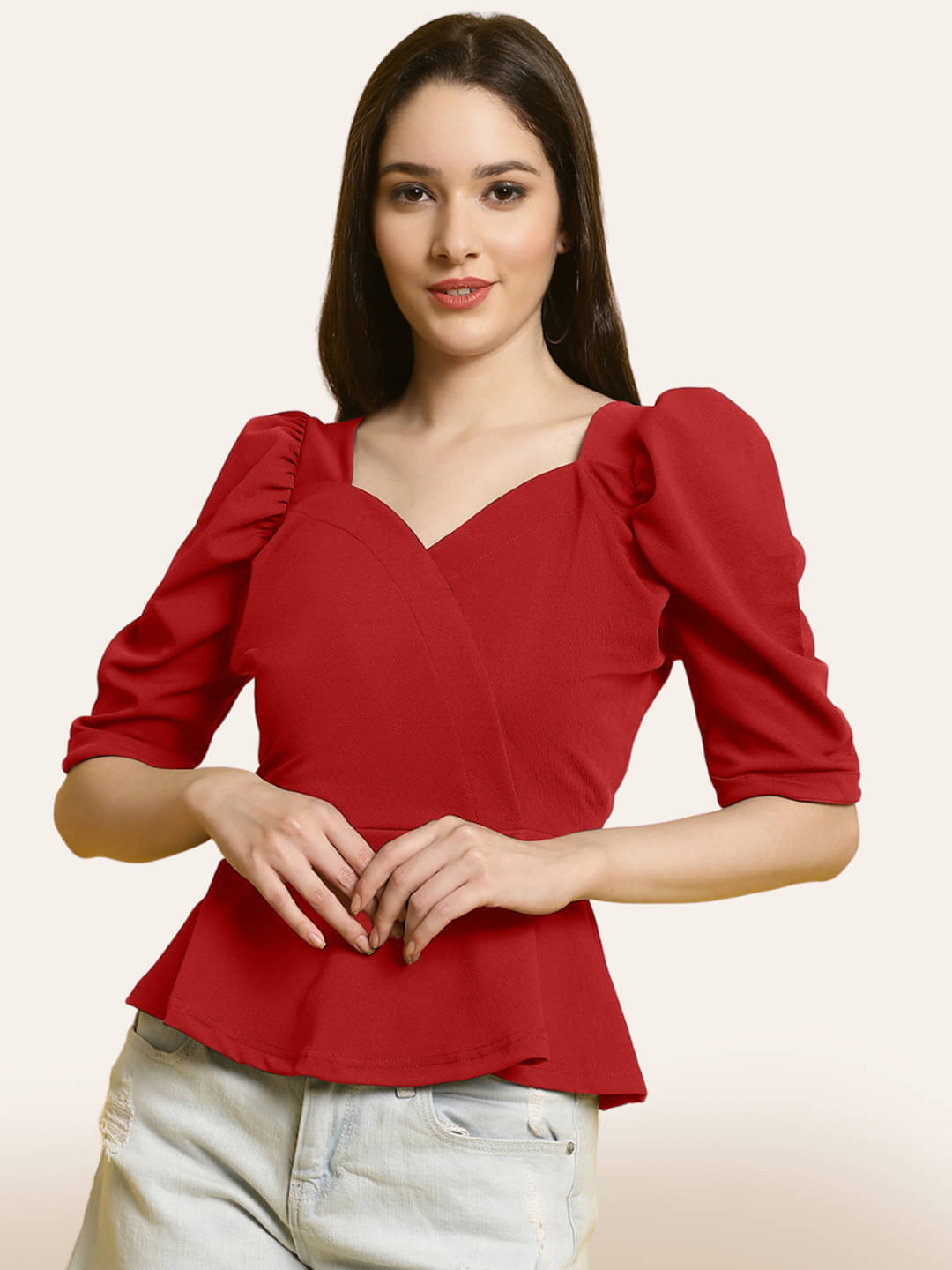     			Fabflee Women's Polyester Peplum Top ( Red )