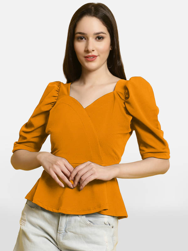 Fabflee Women's Polyester Peplum Top ( Yellow )     			Fabflee Women's Polyester Peplum Top ( Yellow )
