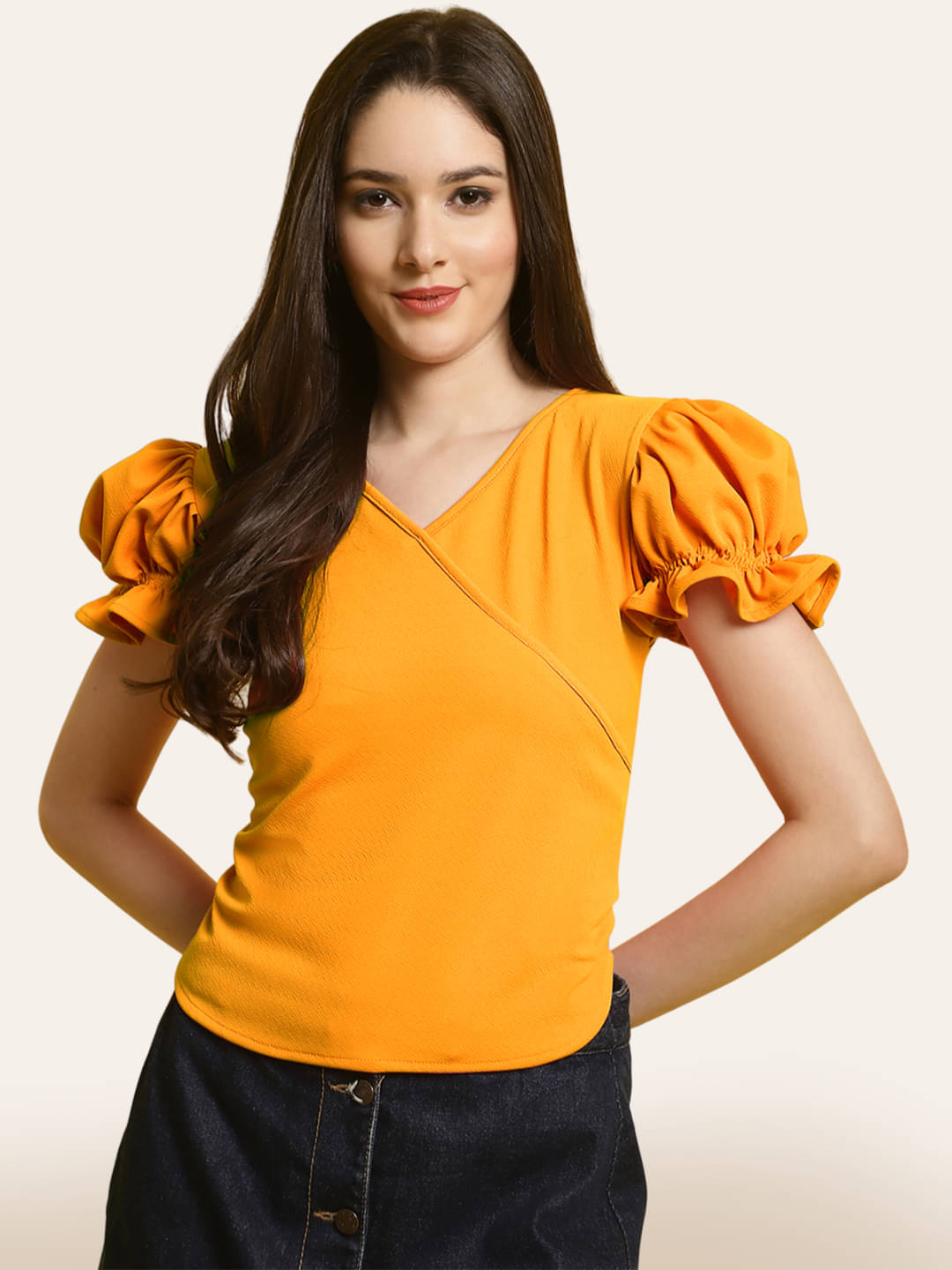 Fabflee Women's Polyester Wrap Top ( Yellow ) Fabflee Women's Polyester Wrap Top ( Yellow )