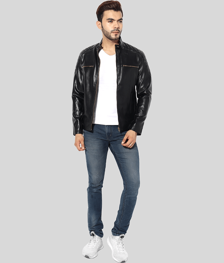 GARMADIAN - Black PU Leather Slim Fit Men's Leather Jacket ( Pack of 1 )