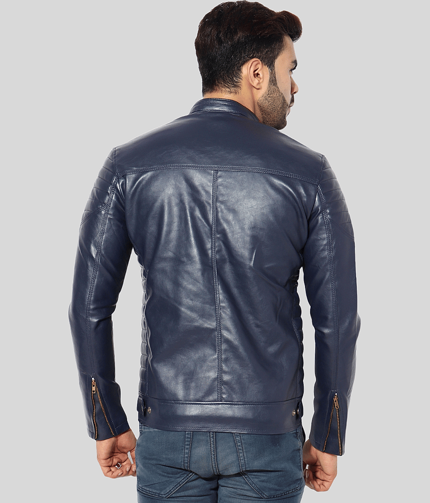 GARMADIAN - Blue PU Leather Slim Fit Men's Leather Jacket ( Pack of 1 )
