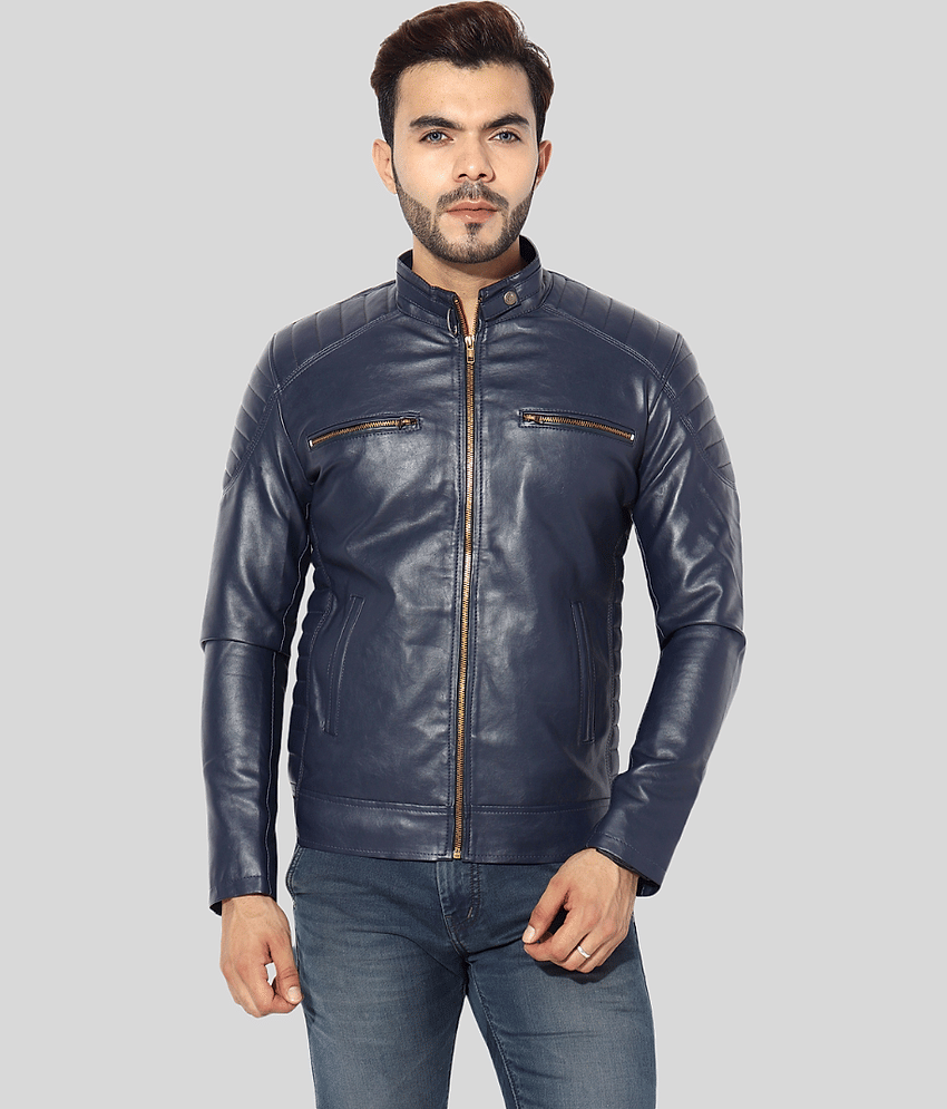 GARMADIAN - Blue PU Leather Slim Fit Men's Leather Jacket ( Pack of 1 )