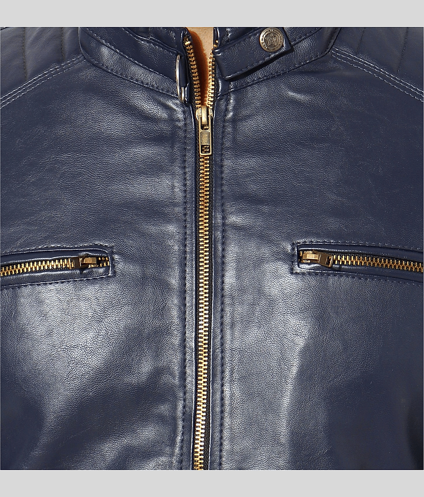 GARMADIAN - Blue PU Leather Slim Fit Men's Leather Jacket ( Pack of 1 )
