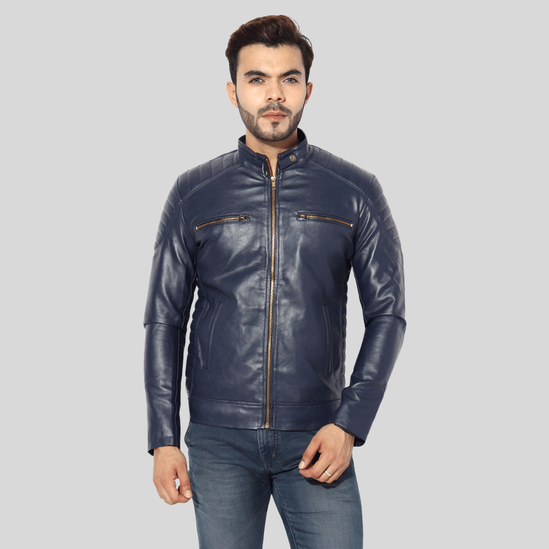 GARMADIAN - Blue PU Leather Slim Fit Men's Leather Jacket ( Pack of 1 ) - Jackets & Coats | Buy online on ZillyBuy