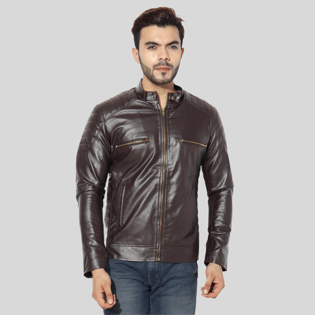 GARMADIAN - Brown PU Leather Slim Fit Men's Leather Jacket ( Pack of 1 ) - Jackets & Coats | Buy online on ZillyBuy