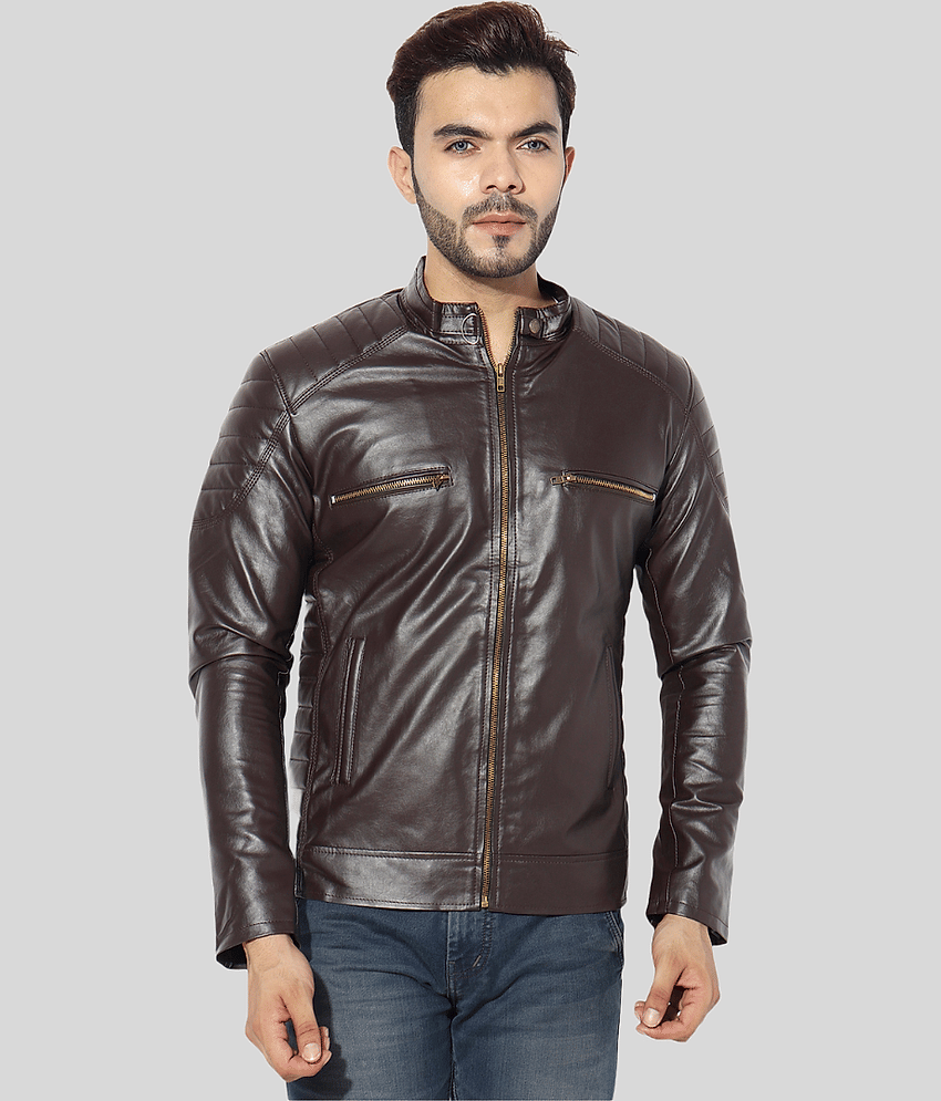 GARMADIAN - Brown PU Leather Slim Fit Men's Leather Jacket ( Pack of 1 )