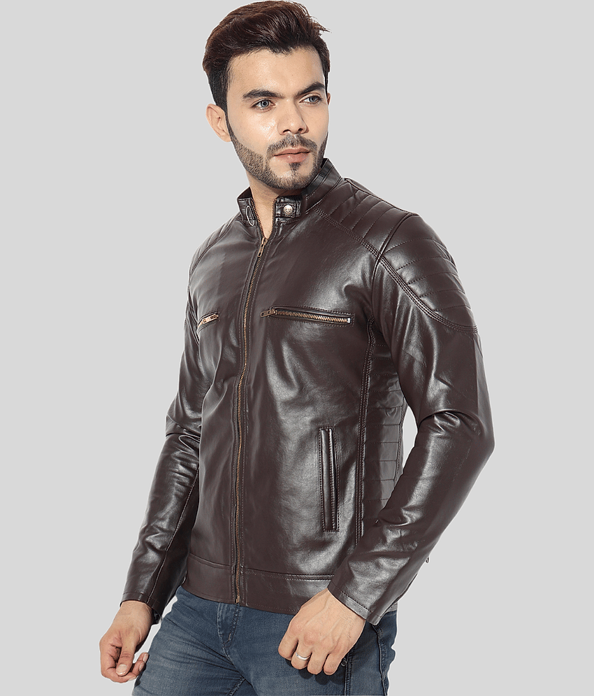 GARMADIAN - Brown PU Leather Slim Fit Men's Leather Jacket ( Pack of 1 )