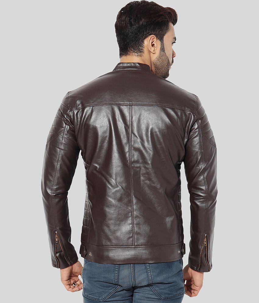 GARMADIAN - Brown PU Leather Slim Fit Men's Leather Jacket ( Pack of 1 )