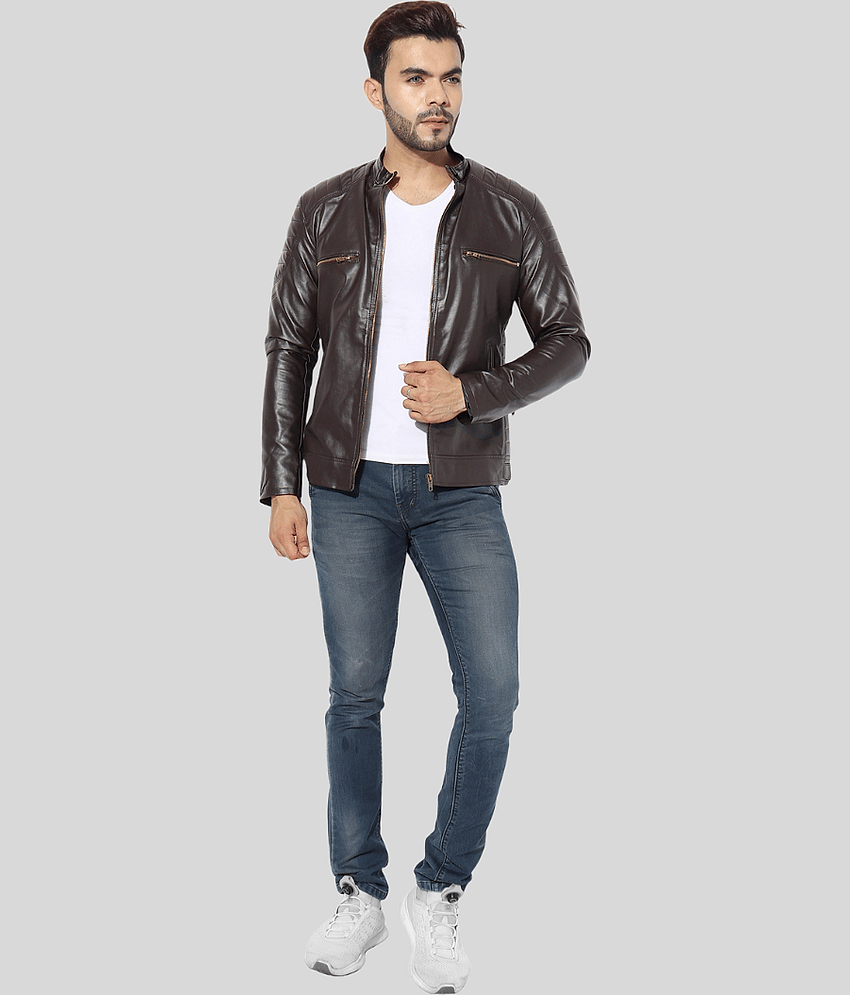 GARMADIAN - Brown PU Leather Slim Fit Men's Leather Jacket ( Pack of 1 )