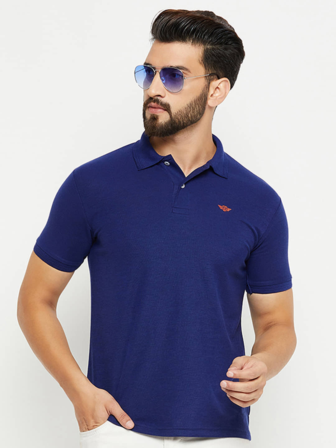 GET GOLF Pack of 1 Cotton Blend Regular Fit Solid Half Sleeves Men's Polo T Shirt ( Navy )