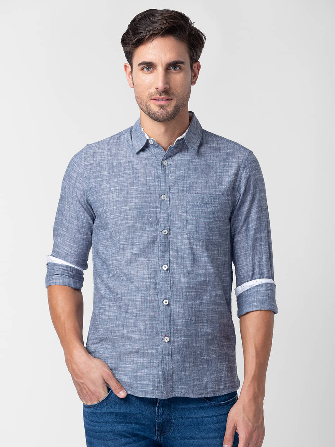 Globus - Navy Blue 100% Cotton Regular Fit Men's Casual Shirt ( Pack of 1 )     			Globus - Navy Blue 100% Cotton Regular Fit Men's Casual Shirt ( Pack of 1 )