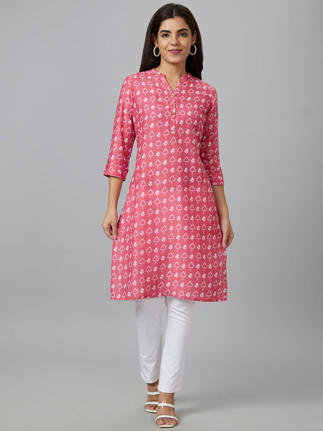 Globus - Pink Polyester Women's Straight Kurti ( Pack of 1 ) - Kurtis, Tunics | Buy online on ZillyBuy