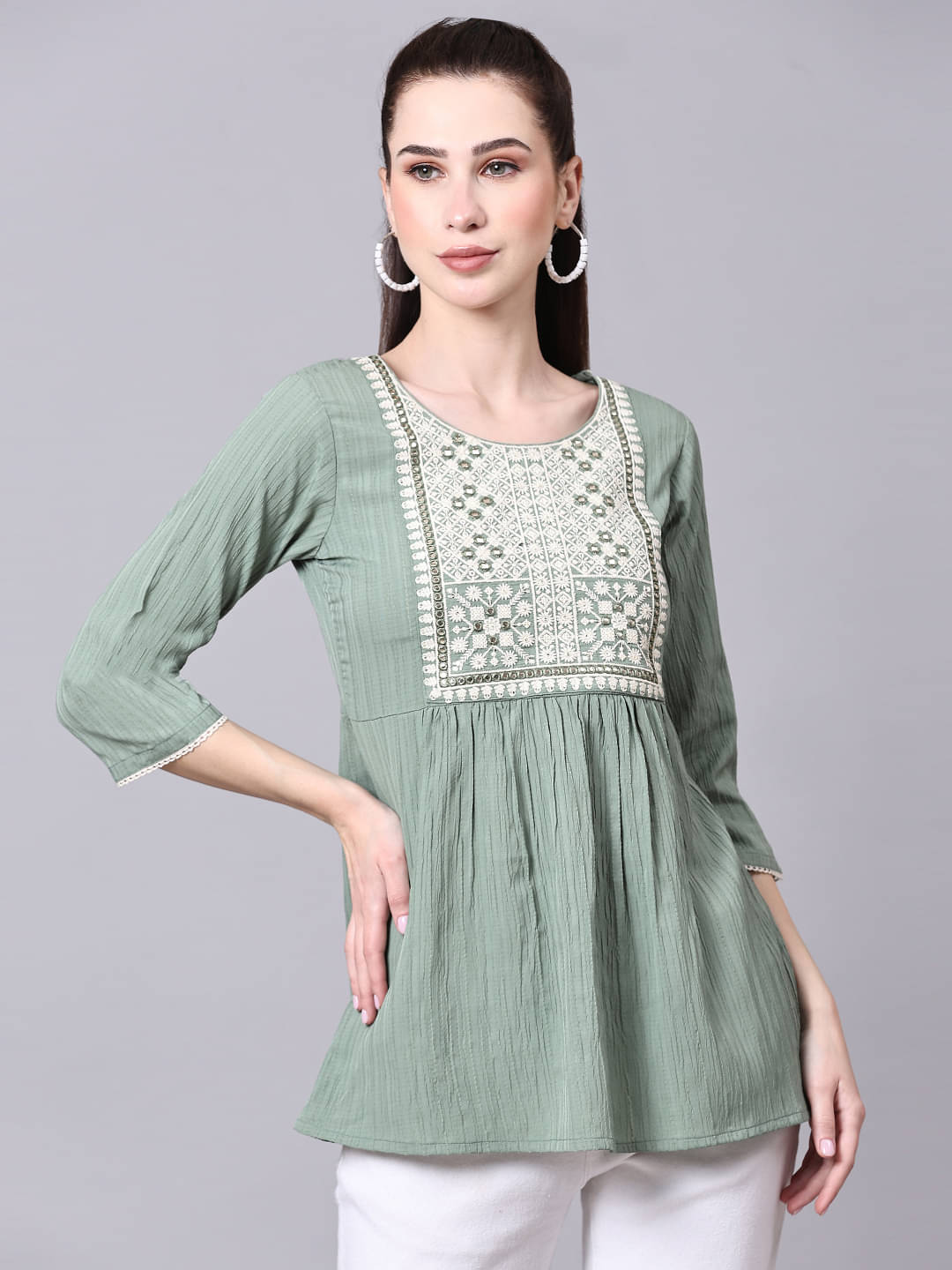     			Glomee Women's Polyester Regular Top ( Green )