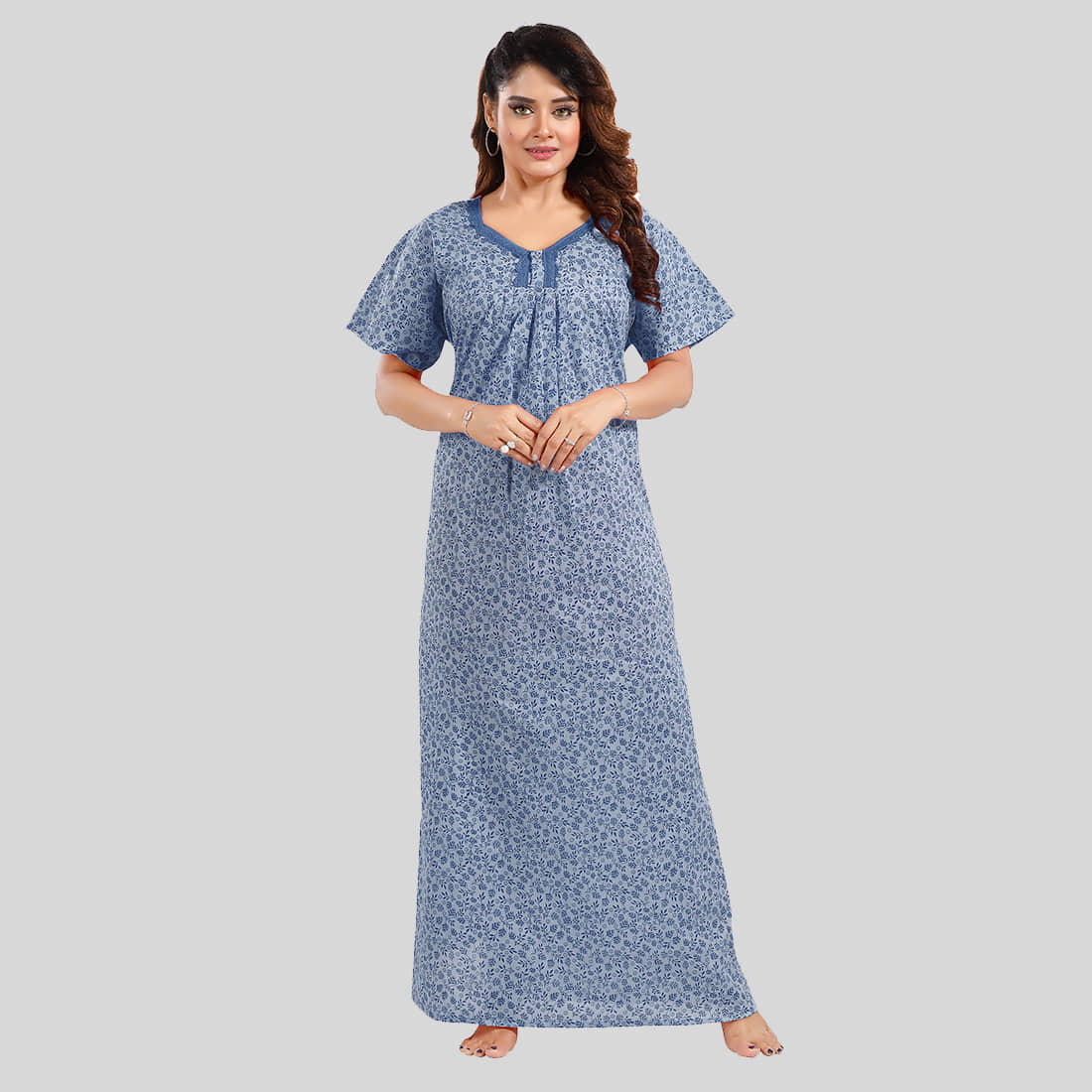 Gutthi - Blue Cotton Women's Nightwear Nighty & Night Gowns ( Pack of 1 ) - Nightwear & Loungewear | Buy online on ZillyBuy