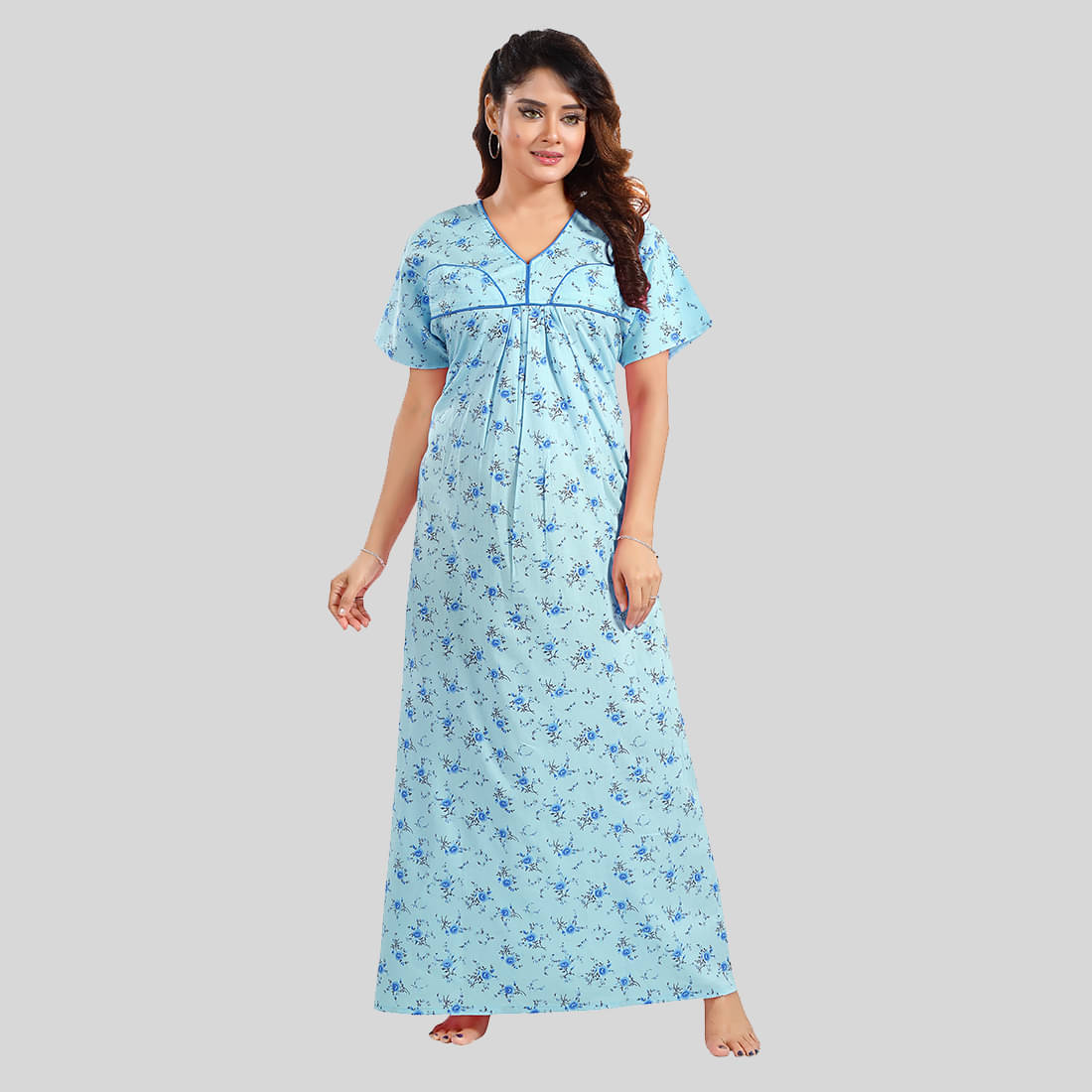 Gutthi - Blue Cotton Women's Nightwear Nighty & Night Gowns ( Pack of 1 ) Gutthi - Blue Cotton Women's Nightwear Nighty & Night Gowns ( Pack of 1 )