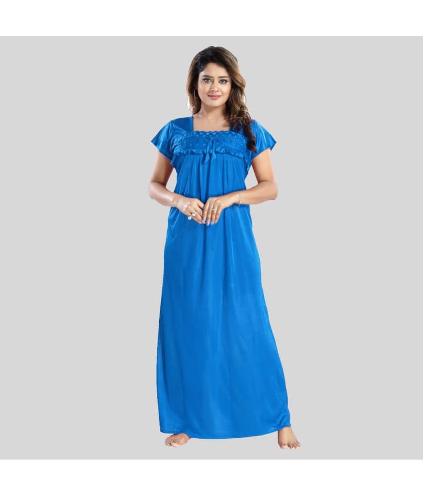 Gutthi - Blue Satin Women's Nightwear Nighty & Night Gowns ( Pack of 1 ) - Nightwear & Loungewear | Buy online on ZillyBuy