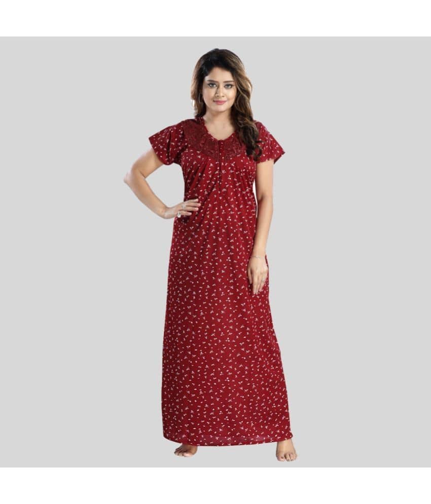 Gutthi - Maroon Satin Women's Nightwear Nighty & Night Gowns ( Pack of 1 ) - Nightwear & Loungewear | Buy online on ZillyBuy