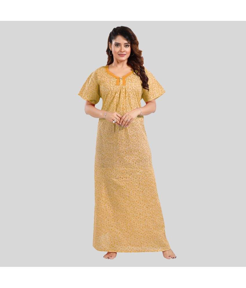 Gutthi - Yellow Cotton Women's Nightwear Nighty & Night Gowns ( Pack of 1 )     			Gutthi - Yellow Cotton Women's Nightwear Nighty & Night Gowns ( Pack of 1 )