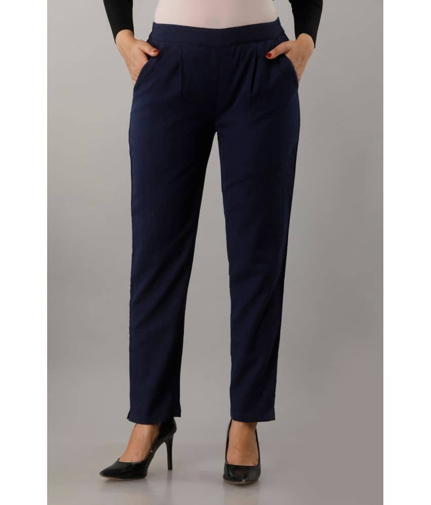 Jaipurethnicwaves - Navy Blue Cotton Regular Women's Casual Pants ( Pack of 1 )