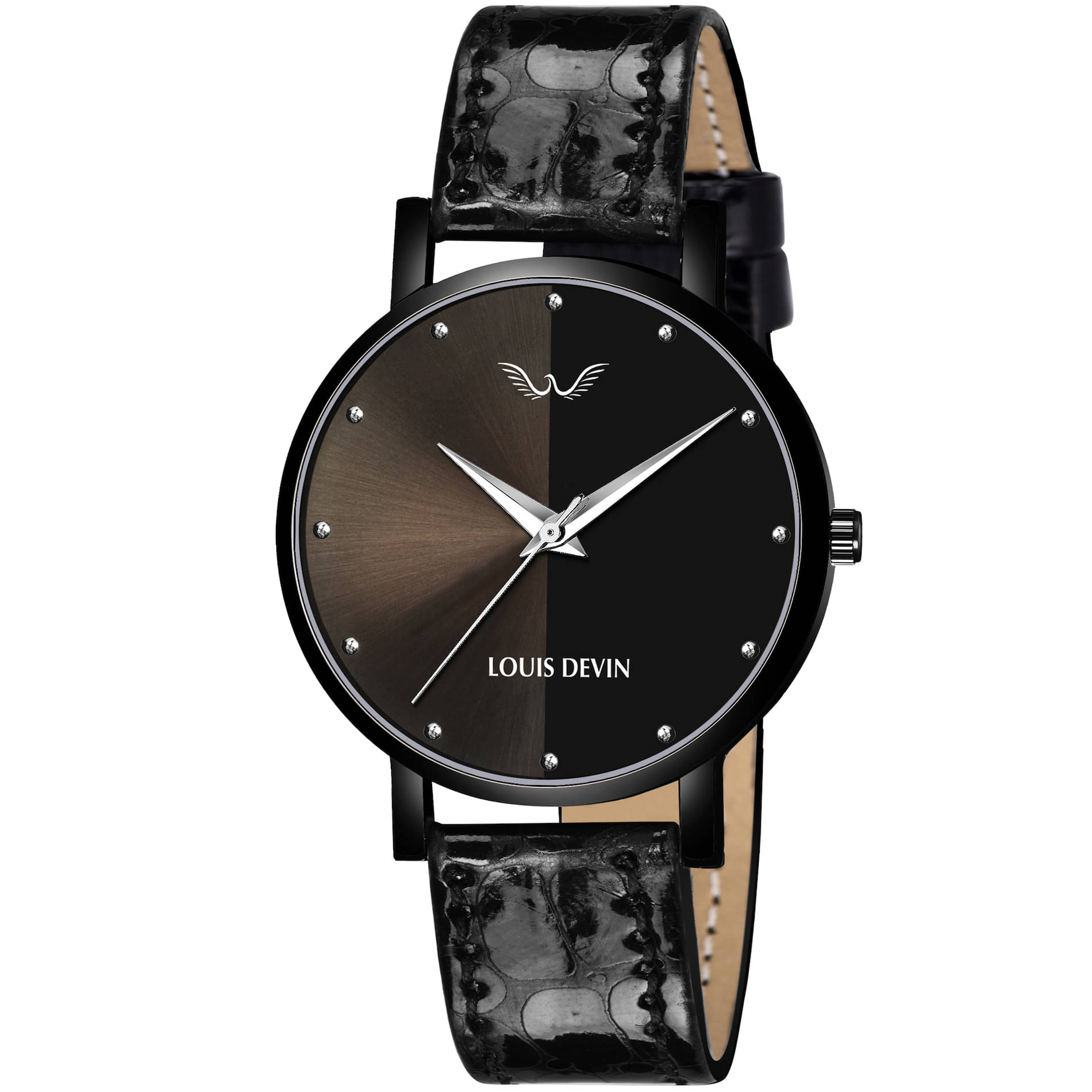     			LOUIS DEVIN - Black Leather Analog Womens Watch