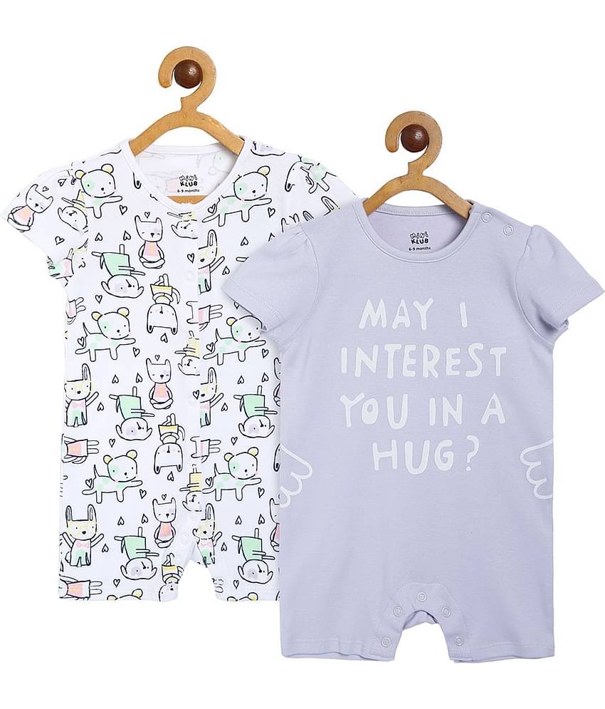 MINI KLUB - Multi Color Cotton Rompers For Baby Girl ( Pack of 2 )