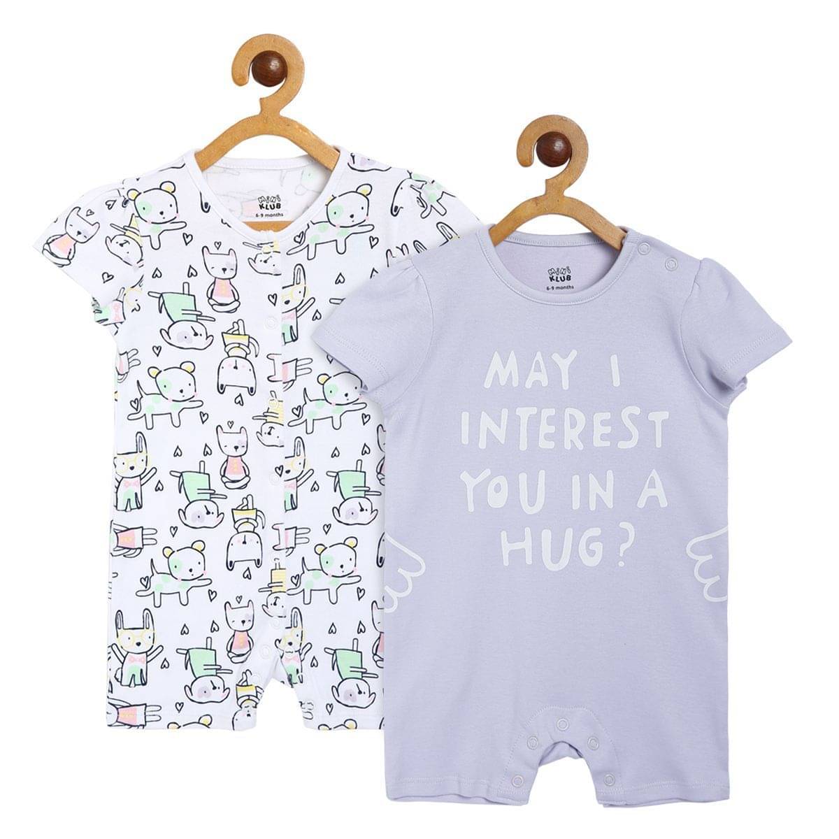 MINI KLUB - Multi Color Cotton Rompers For Baby Girl ( Pack of 2 ) MINI KLUB - Multi Color Cotton Rompers For Baby Girl ( Pack of 2 )