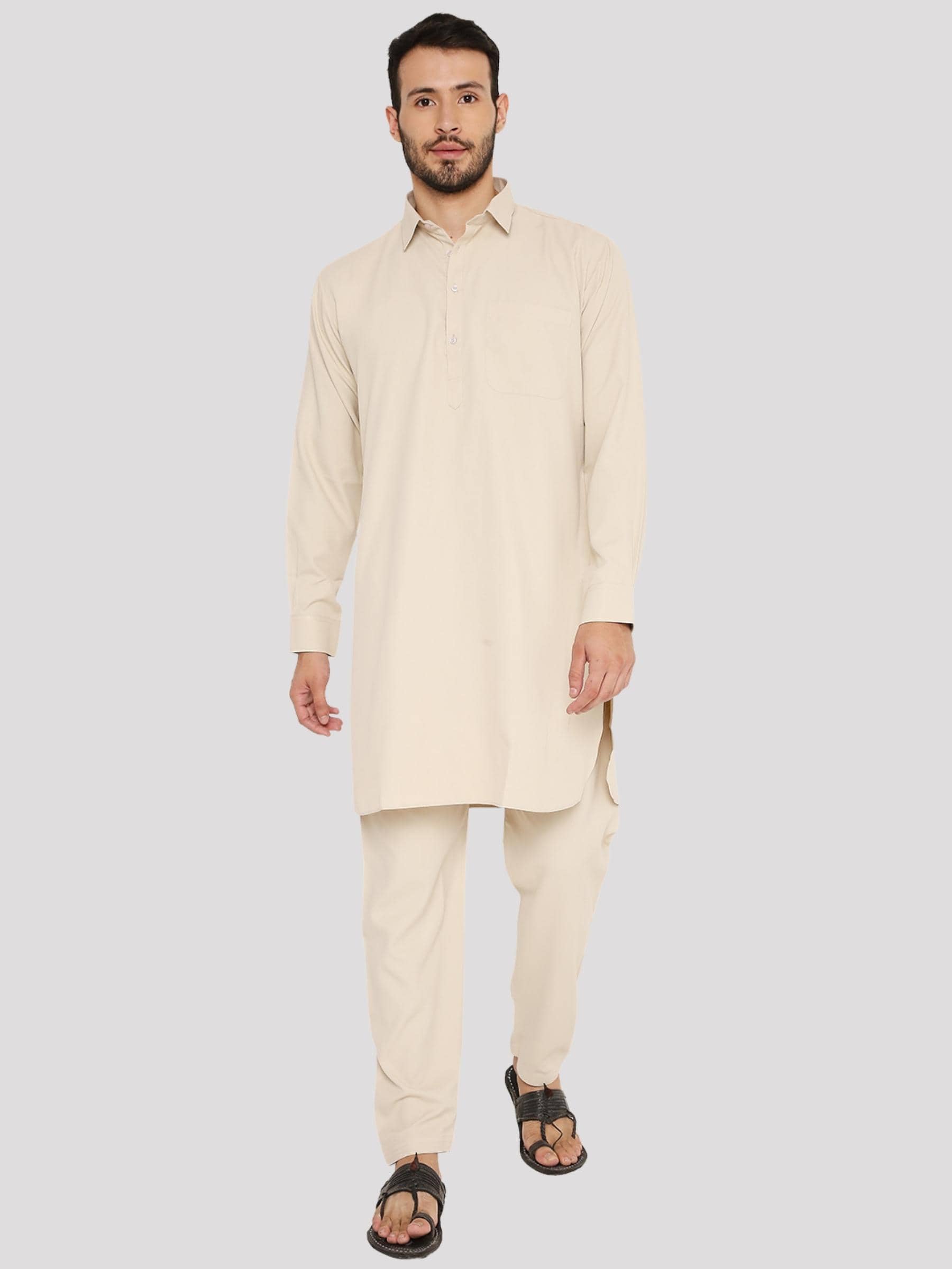 Maharaja - Beige Blended Fabric Regular Fit Men's Pathani Suit ( Pack of 1 ) - Kurtas & Kurta Sets | Buy online on ZillyBuy